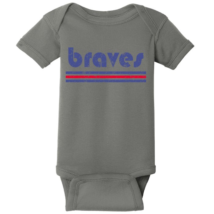 Vintage Braves Retro Three Stripe Weathered Baby Bodysuit