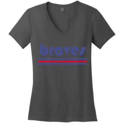 Vintage Braves Retro Three Stripe Weathered Women's V-Neck T-Shirt