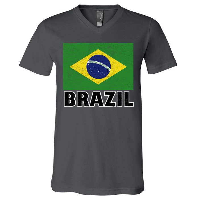 Vintage Brazil Flag V-Neck T-Shirt