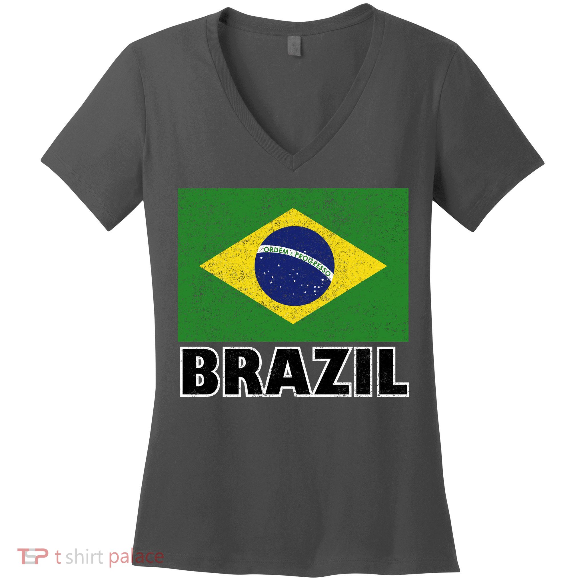 Vintage Brazil Flag Women's V-Neck T-Shirt