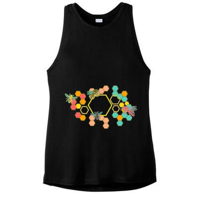 Vintage Bumblebee Hive Pattern Ladies PosiCharge Tri-Blend Wicking Tank