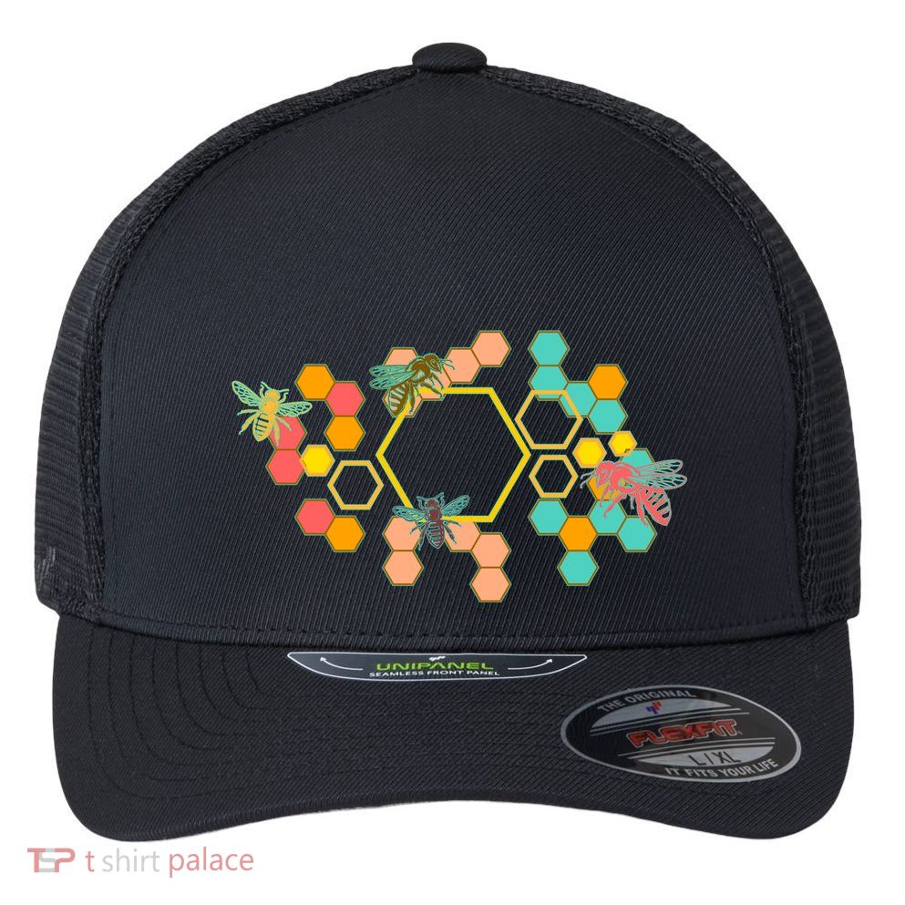 Vintage Bumblebee Hive Pattern Flexfit Unipanel Trucker Cap