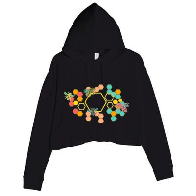 Vintage Bumblebee Hive Pattern Crop Fleece Hoodie