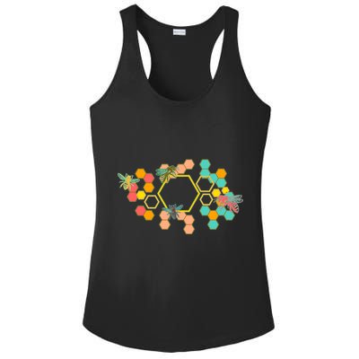 Vintage Bumblebee Hive Pattern Ladies PosiCharge Competitor Racerback Tank