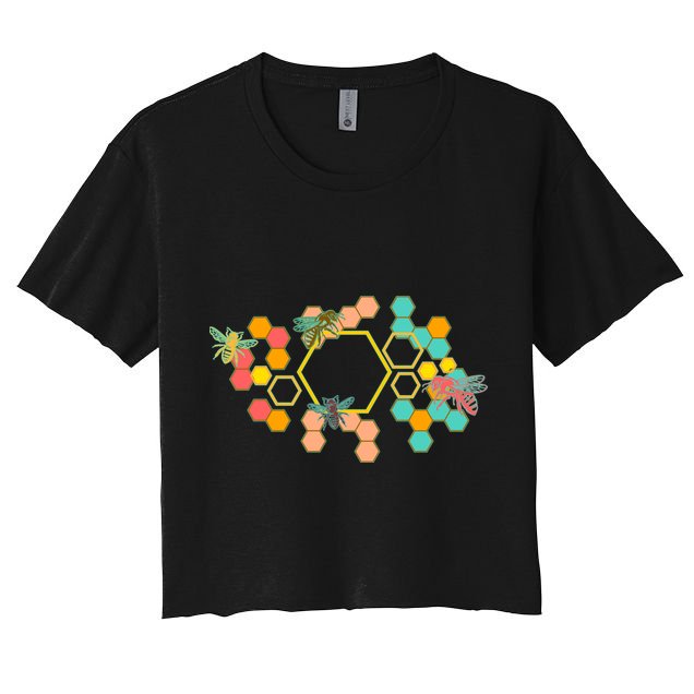 Vintage Bumblebee Hive Pattern Crop Top