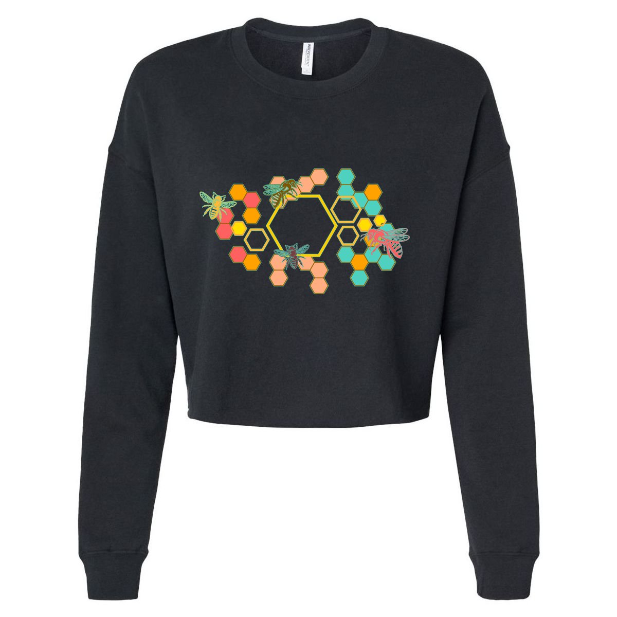 Vintage Bumblebee Hive Pattern Cropped Pullover Crew