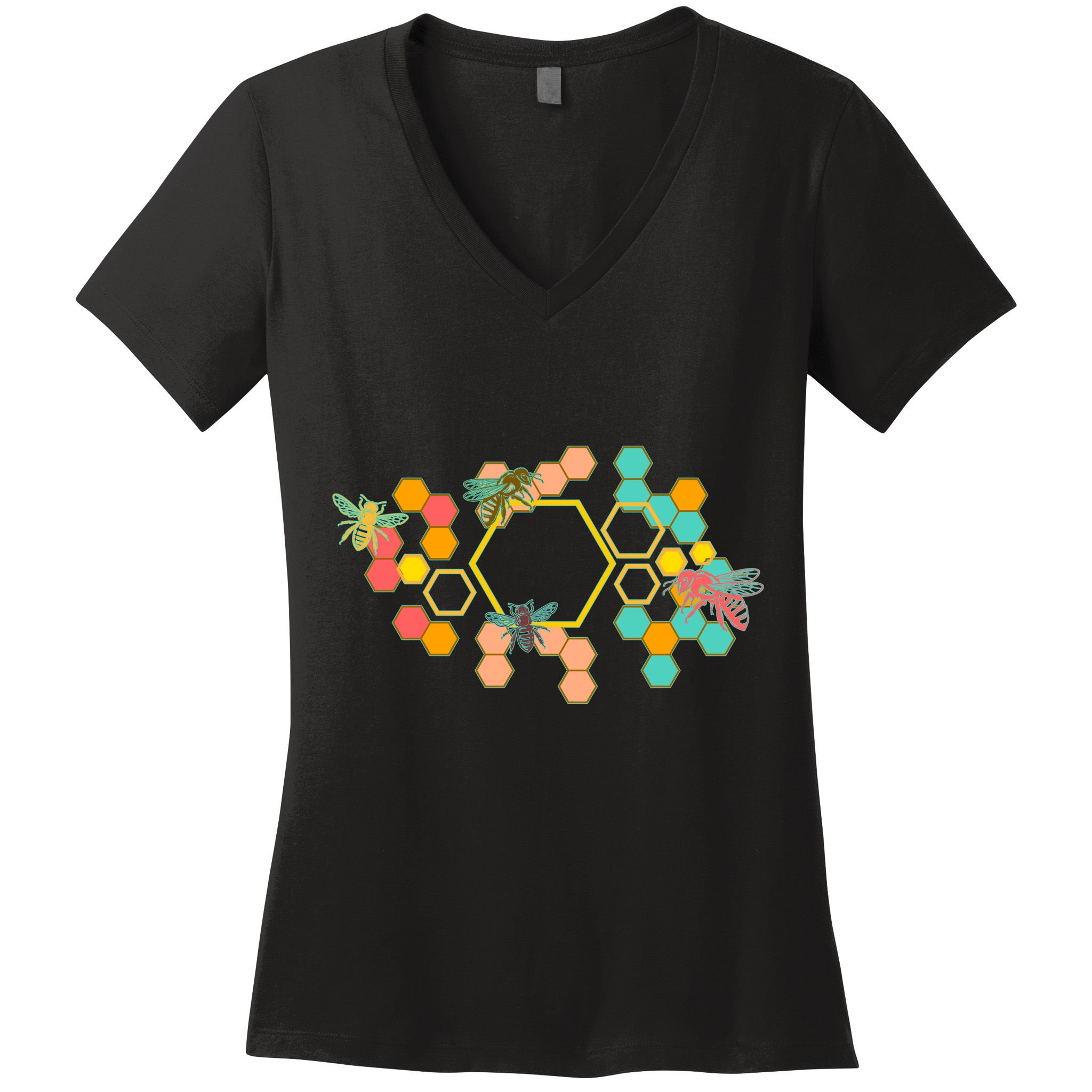 Vintage Bumblebee Hive Pattern Women's V-Neck T-Shirt