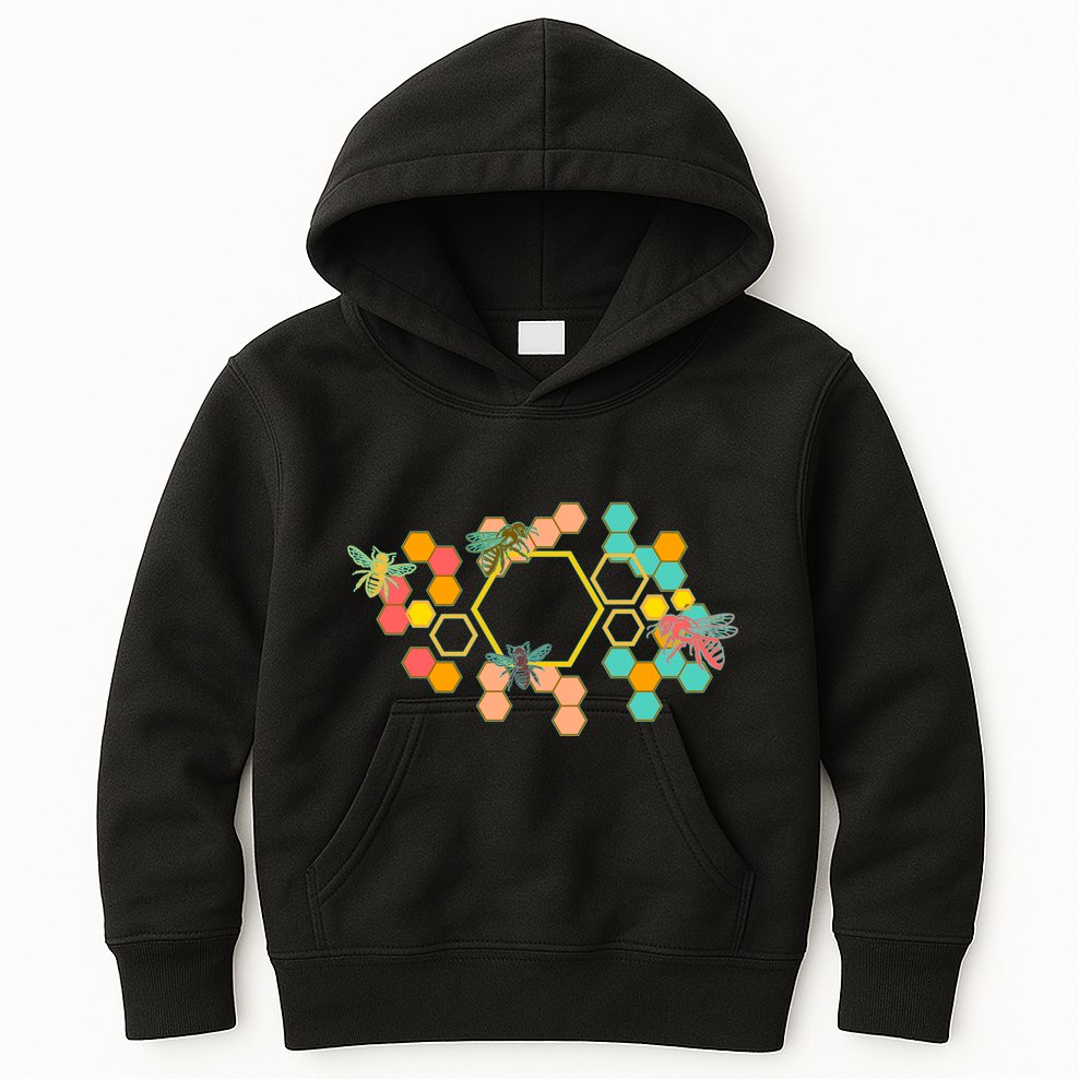 Vintage Bumblebee Hive Pattern Kids Hoodie