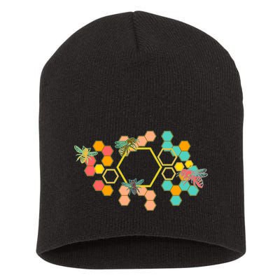 Vintage Bumblebee Hive Pattern Short Acrylic Beanie