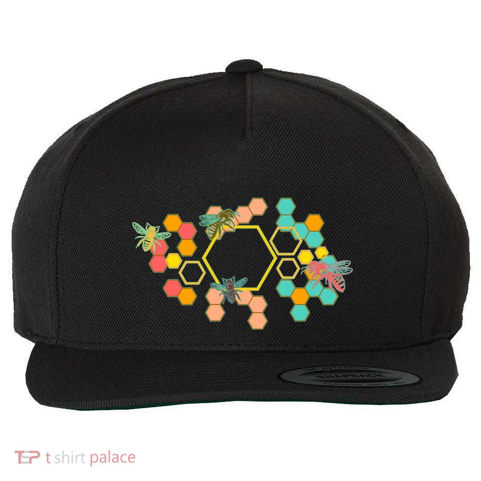 Vintage Bumblebee Hive Pattern Wool Snapback Cap