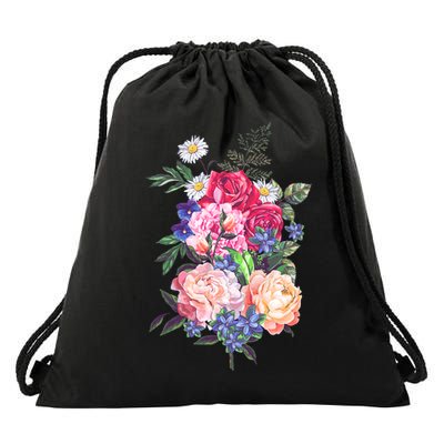 Vintage Bunch Bouquet of Flowers Drawstring Bag