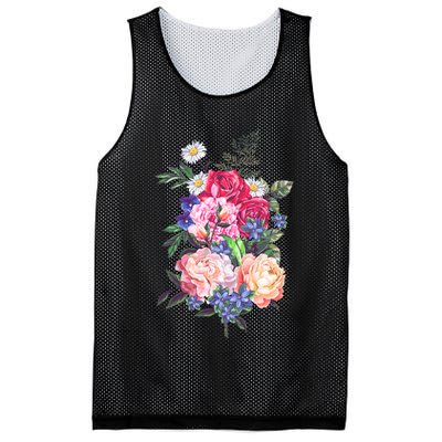 Vintage Bunch Bouquet of Flowers Mesh Reversible Basketball Jersey Tank