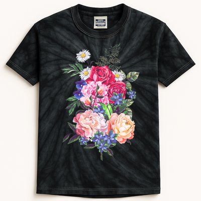 Vintage Bunch Bouquet of Flowers Kids Tie-Dye T-Shirt