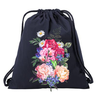 Vintage Bunch Bouquet of Flowers Drawstring Bag