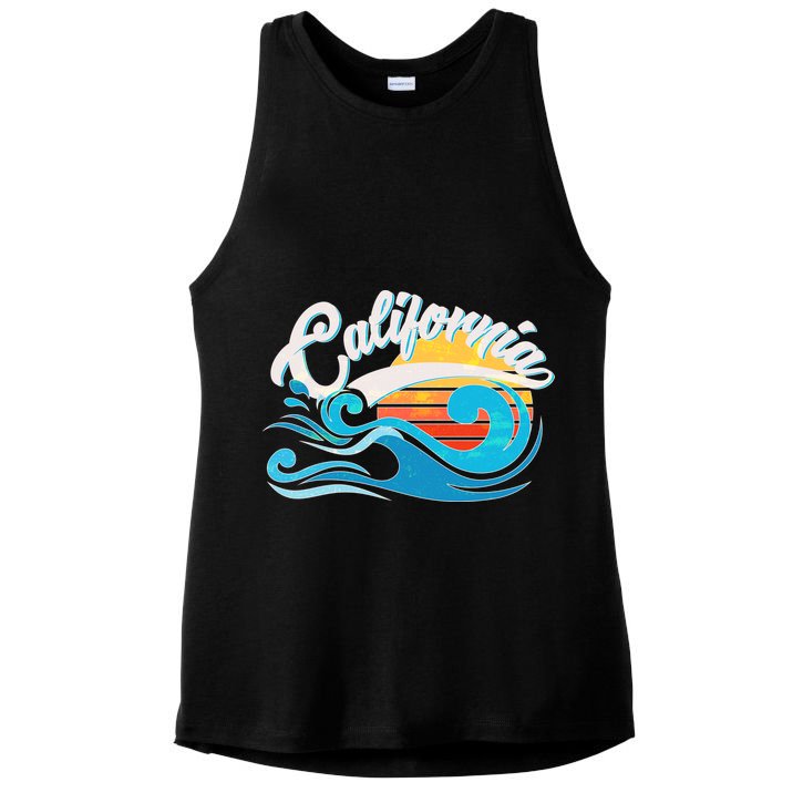 Vintage California Wave Logo Ladies PosiCharge Tri-Blend Wicking Tank