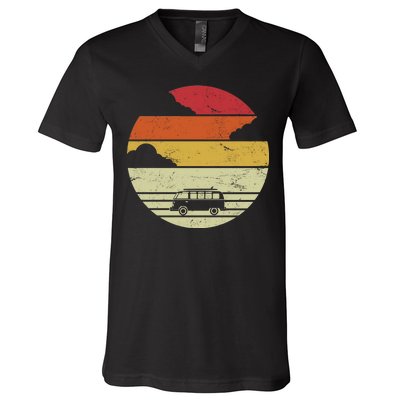 Vintage Camping Sunset V-Neck T-Shirt