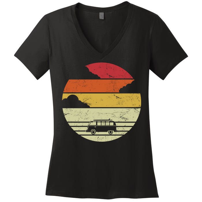 Vintage Camping Sunset Women's V-Neck T-Shirt