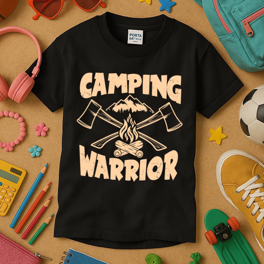 Vintage Camping Warrior Lumberjack Axes Kids T-Shirt