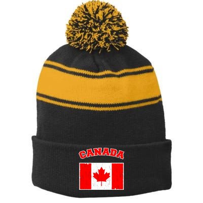 Vintage Canada Stripe Pom Pom Beanie