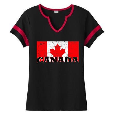 Vintage Canadian Flag Canada Ladies Halftime Notch Neck Tee