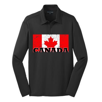 Vintage Canadian Flag Canada Silk Touch Performance Long Sleeve Polo