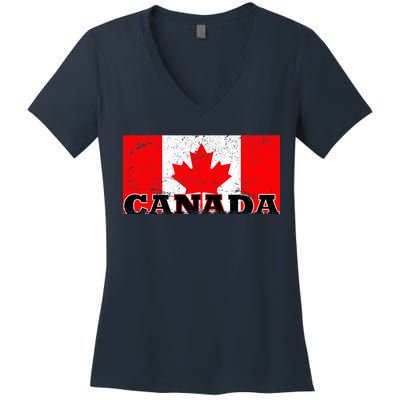 Vintage Canadian Flag Canada Women's V-Neck T-Shirt