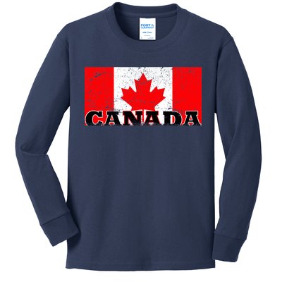 Vintage Canadian Flag Canada Kids Long Sleeve Shirt