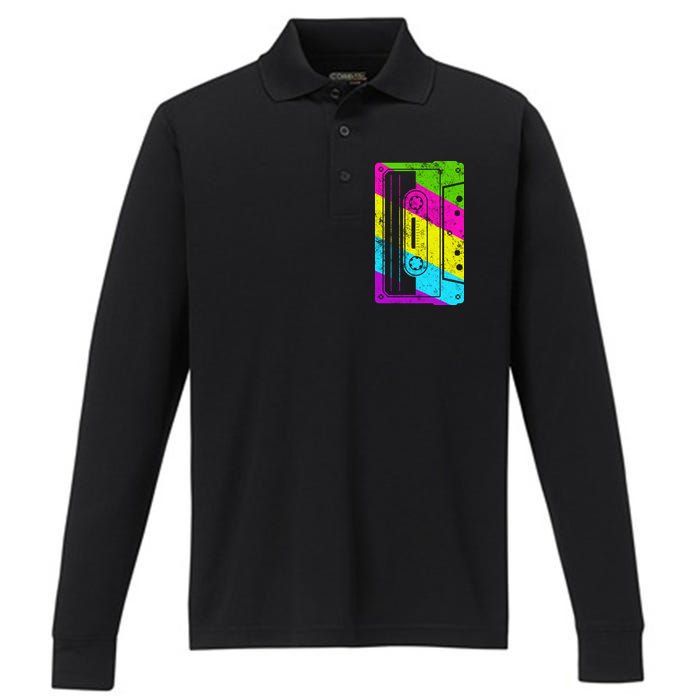 Vintage Cassette Tape 80s  Performance Long Sleeve Polo