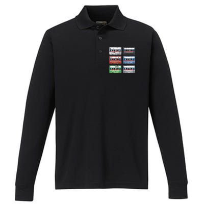 Vintage Cassette Tapes Performance Long Sleeve Polo