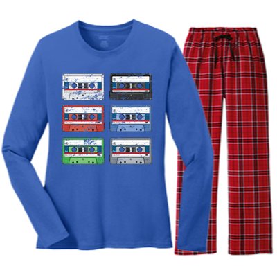 Vintage Cassette Tapes Women's Long Sleeve Flannel Pajama Set 