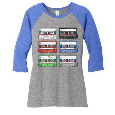 Vintage Cassette Tapes Women's Tri-Blend 3/4-Sleeve Raglan Shirt