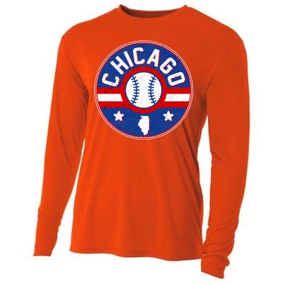 Vintage Chicago Baseball Emblem Cooling Performance Long Sleeve Crew