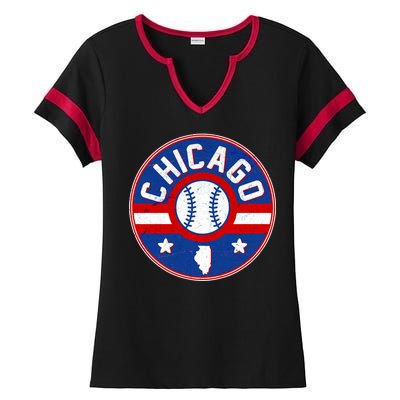 Vintage Chicago Baseball Emblem Ladies Halftime Notch Neck Tee