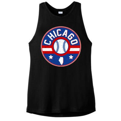 Vintage Chicago Baseball Emblem Ladies PosiCharge Tri-Blend Wicking Tank