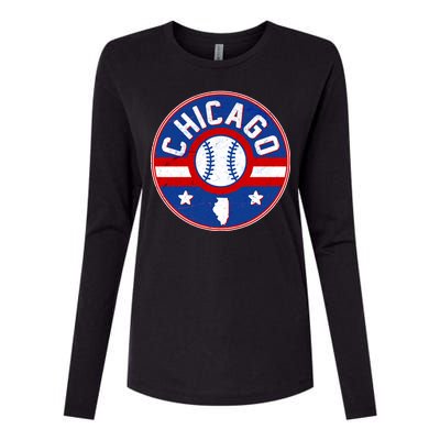 Vintage Chicago Baseball Emblem Womens Cotton Relaxed Long Sleeve T-Shirt