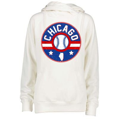 Vintage Chicago Baseball Emblem Womens Funnel Neck Pullover Hood