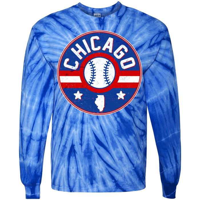 Vintage Chicago Baseball Emblem Tie-Dye Long Sleeve Shirt