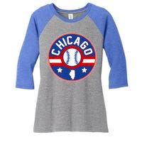 Vintage Chicago Baseball Emblem Women's Tri-Blend 3/4-Sleeve Raglan Shirt