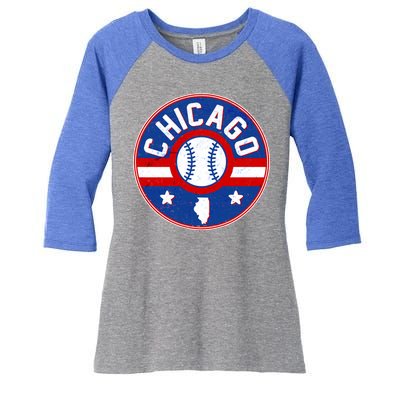 Vintage Chicago Baseball Emblem Women's Tri-Blend 3/4-Sleeve Raglan Shirt