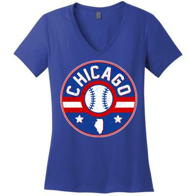 Vintage Chicago Baseball Emblem Women's V-Neck T-Shirt