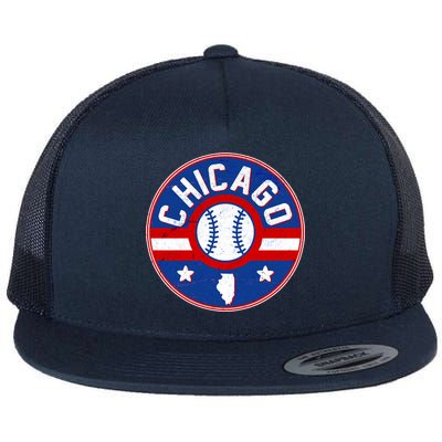 Vintage Chicago Baseball Emblem Flat Bill Trucker Hat