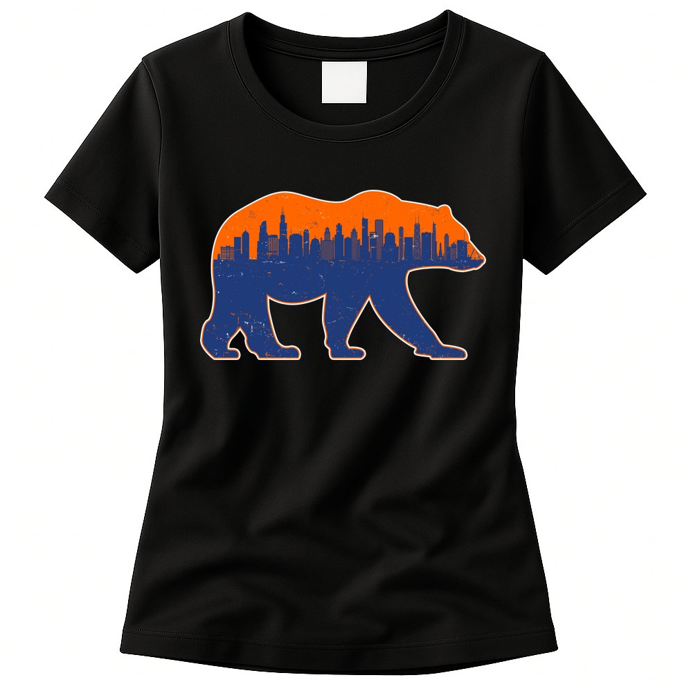 Vintage Chicago Illinois Skyline Bears Football Womens T-Shirt