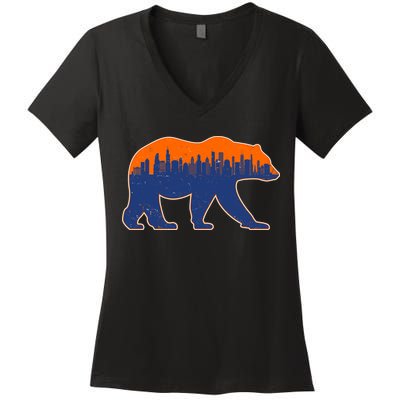 Vintage Chicago Illinois Skyline Bears Football Women's V-Neck T-Shirt