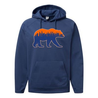 Vintage Chicago Illinois Skyline Bears Football Performance Fleece Hoodie