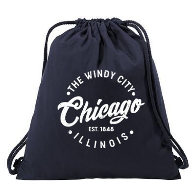 Vintage Chicago The Windy City Illinois EST 1848 Drawstring Bag