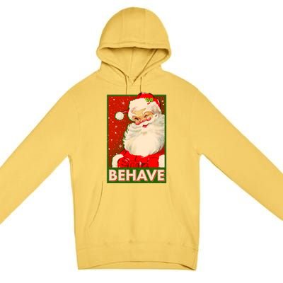 Vintage Christmas Behave Winking Santa Claus Premium Pullover Hoodie