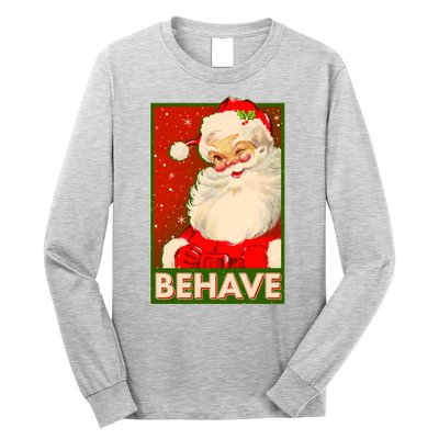 Vintage Christmas Behave Winking Santa Claus Long Sleeve Shirt