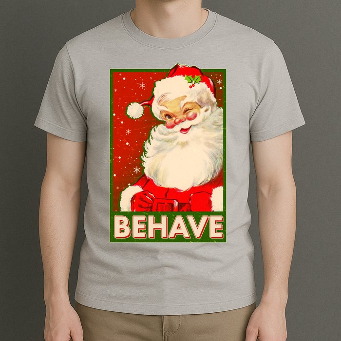 Vintage Christmas Behave Winking Santa Claus T-Shirt