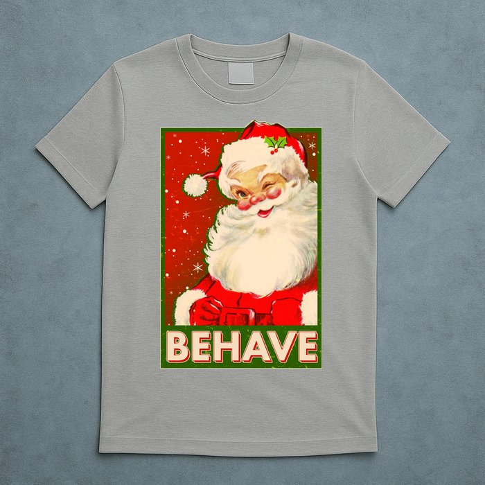Vintage Christmas Behave Winking Santa Claus T-Shirt