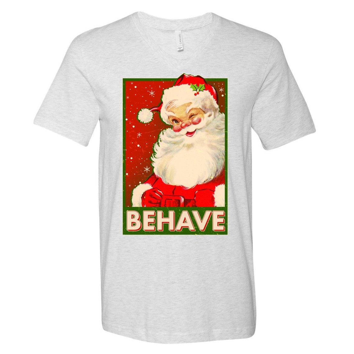 Vintage Christmas Behave Winking Santa Claus V-Neck T-Shirt